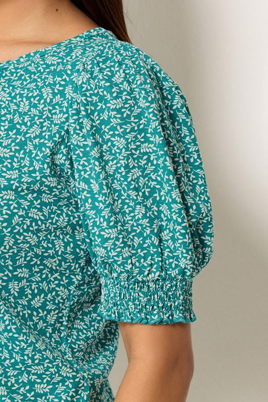 M&Co Petite Teal Green Ditsy Floral Puff Sleeve Top | M&Co 4
