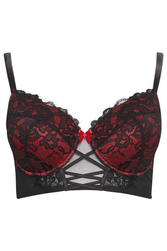 YOURS Plus Size Black & Red Lace Strap Detail Padded Longline Bra | Yours Clothing 6