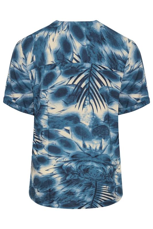 Plus Size Blue Leaf Print Pleat Front V-Neck Top | Yours Clothing 7
