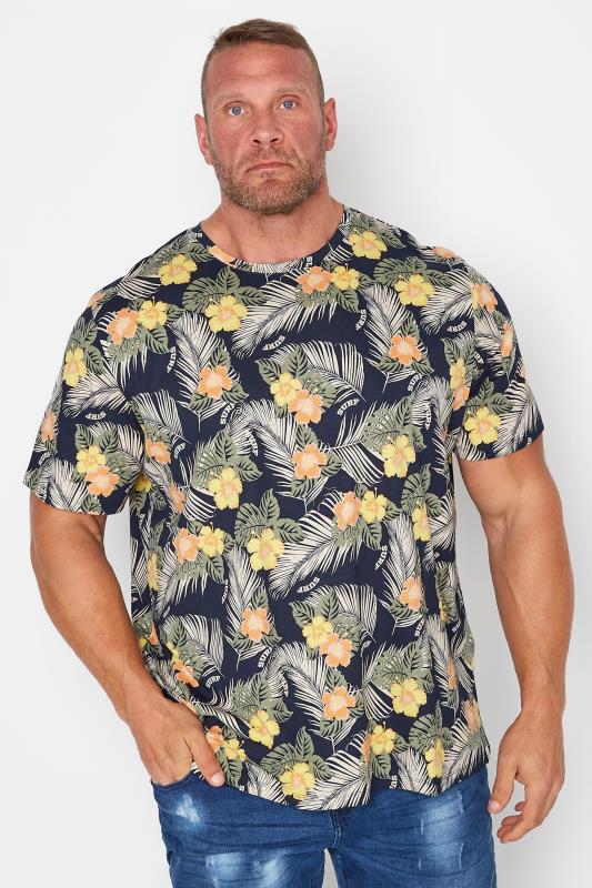 Plus Size  JACK & JONES Big & Tall Navy Blue Tropical Print T-Shirt