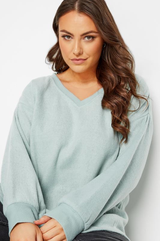 Plus Size Mint Green V-Neck Soft Touch Fleece Sweatshirt | Yours Clothing 4
