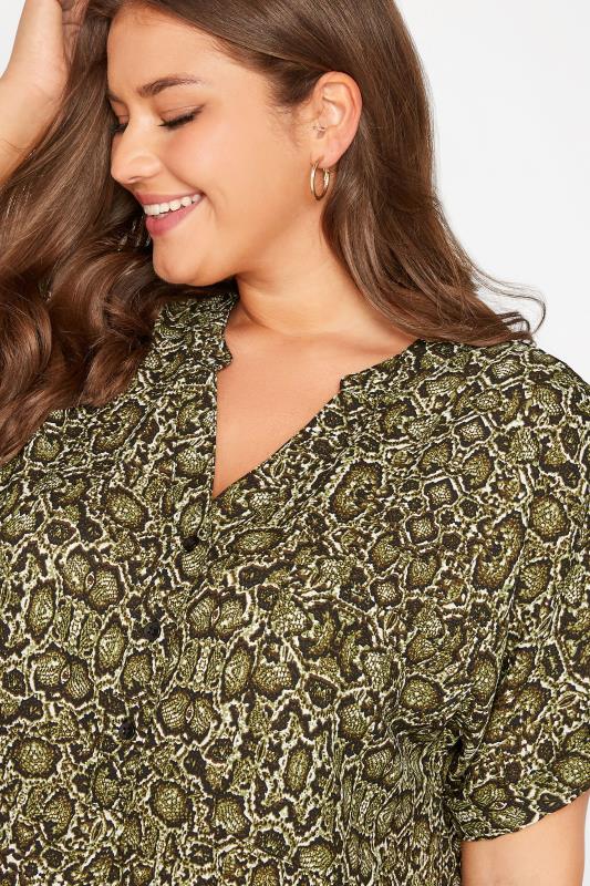 Plus Size Khaki Green Snake Print Pocket Shirt | Yours Clothing 5