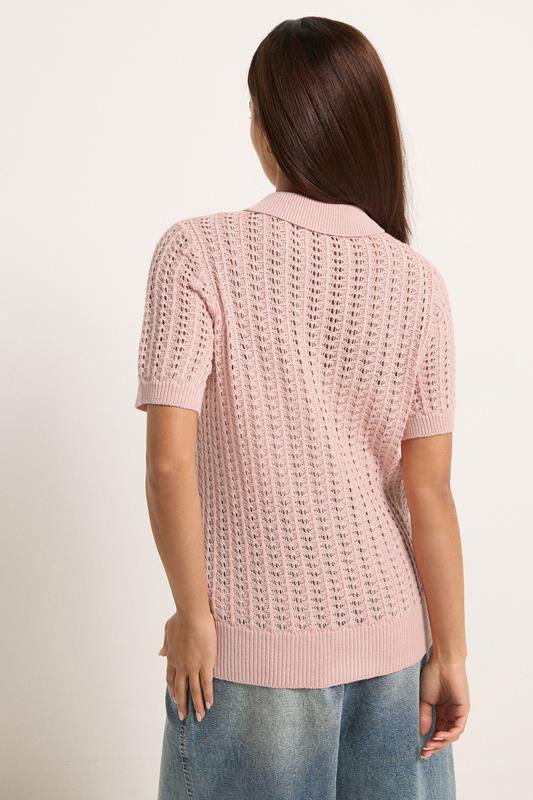 PixieGirl Petite Women's Pink Crochet Polo Top | PixieGirl 4