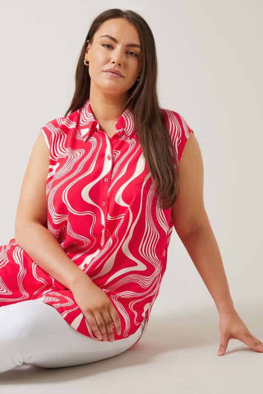 EVANS Plus Size Red Abstract Print Sleeveless Shirt | Evans 4
