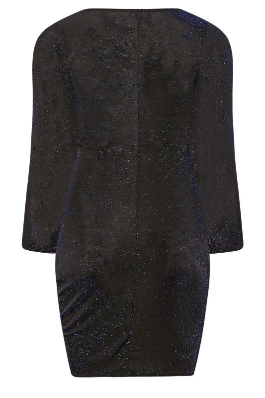 Curve Ruched Black & Cobalt Blue Glitter Wrap Dress | Yours Clothing 6