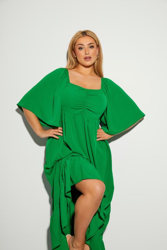 LIMITED COLLECTION Plus Size Green Ruched Angel Sleeve Dress | Yours Clothing 9