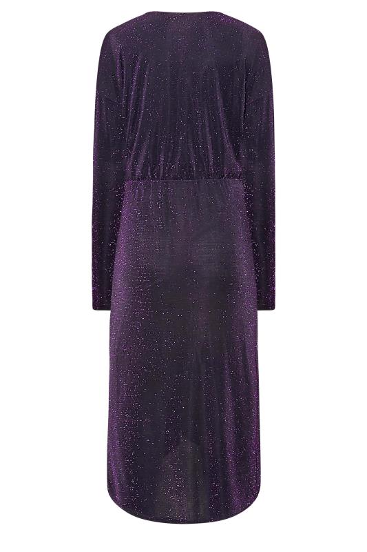 LTS Tall Women's Black & Purple Glitter Twist Wrap Midi Dress | Long Tall Sally 7