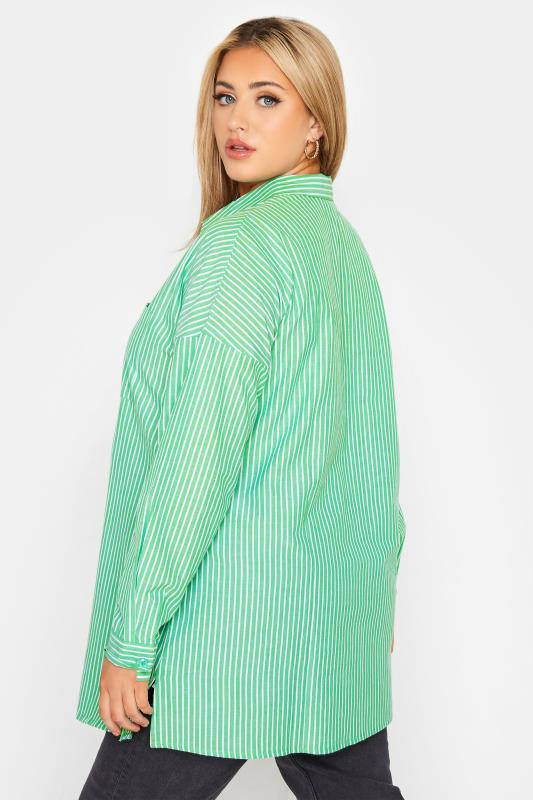 YOURS FOR GOOD Plus Size Bright Green Stripe Oversized Shirt | Yours Clothing 3