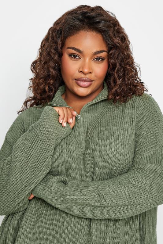 YOURS Plus Size Sage Green Quarter Zip Jumper | Yours Clothing 1