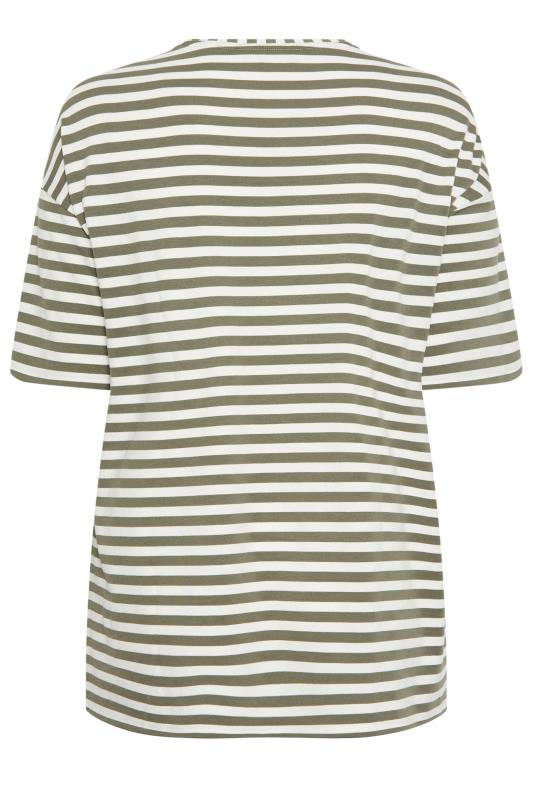 YOURS Curve Khaki Green Stripe Oversized T-Shirt | Yours Clothing 7