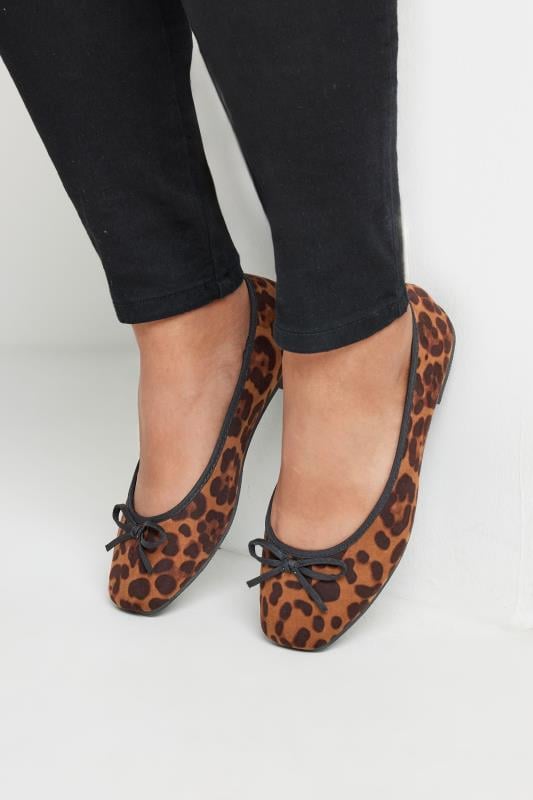  Grande Taille Brown Leopard Print Ballet Pumps In Extra Wide EEE Fit