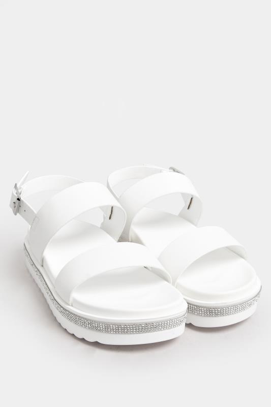 White Sparkle Flatform Sandals In Extra Wide EEE Fit | Yours Clothing 2
