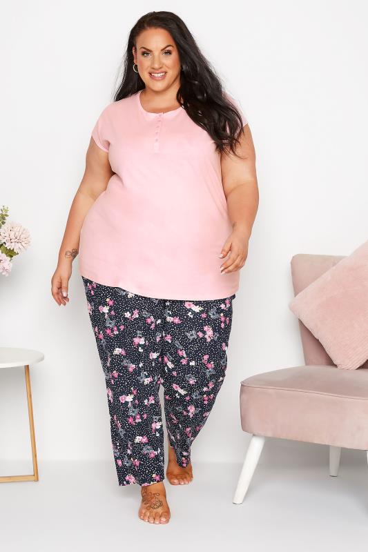 Plus Size Pink Placket Pyjama Top | Yours Clothing  2