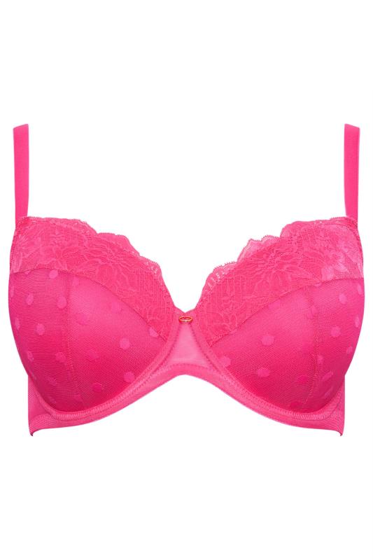 YOURS Plus Size Hot Pink Dot Print Lace Padded Bra | Yours Clothing 5