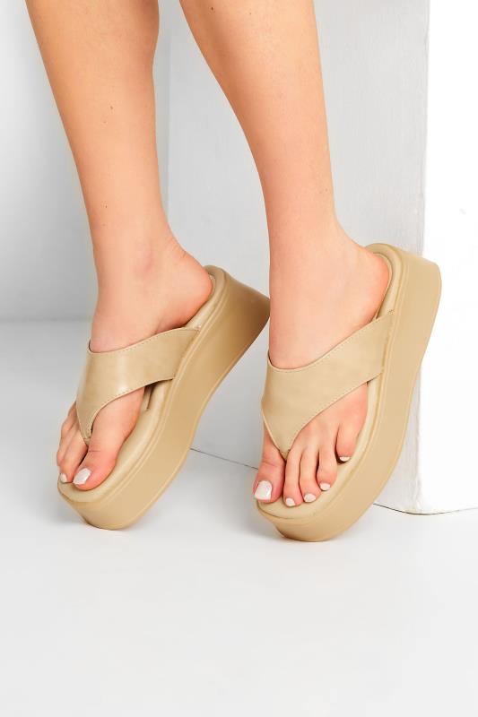 PixieGirl Nude Toe Thong Flatform Sandals In Standard Fit | PixieGirl 1
