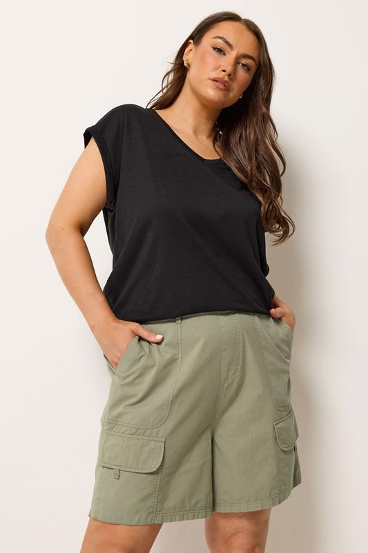  YOURS Cargo-Shorts in Grün aus Popeline