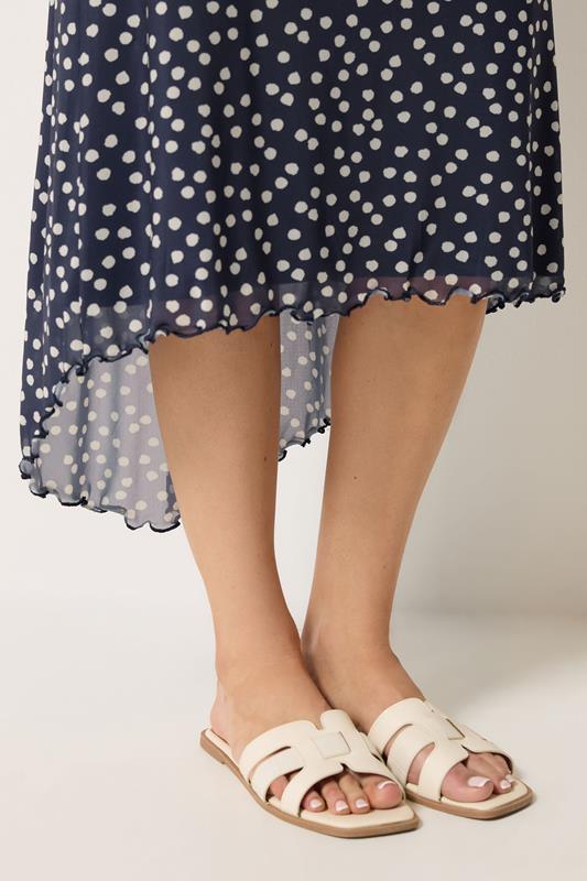 LTS Tall Women's Navy Blue Polka Dot Dipped Hem Mesh Midi Skirt | Long Tall Sally 4