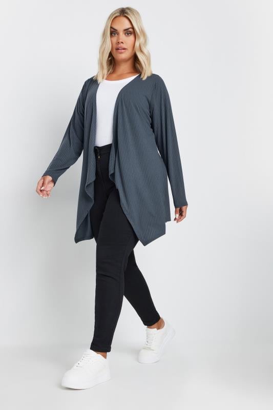 YOURS Plus Size Blue Ribbed Waterfall Cardigan | Yours Clothing 2