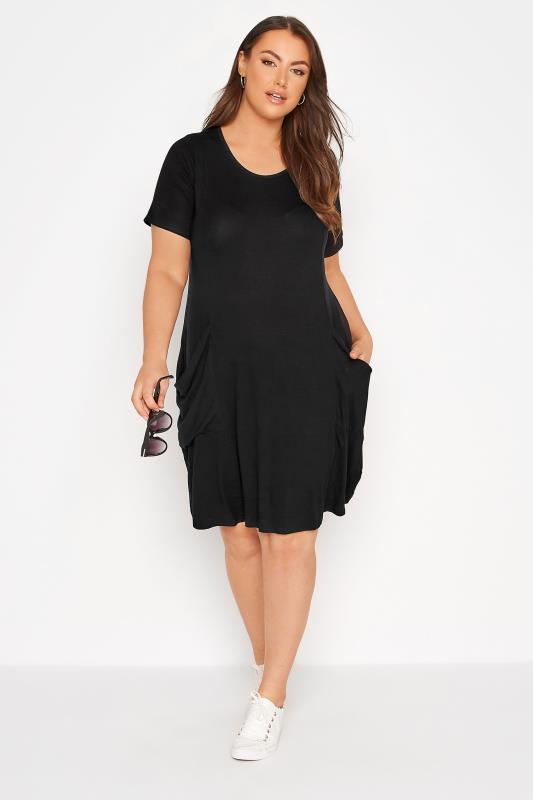 Plus Size Black Dresses YOURS FOR GOOD Curve Black Drape Pocket Dress