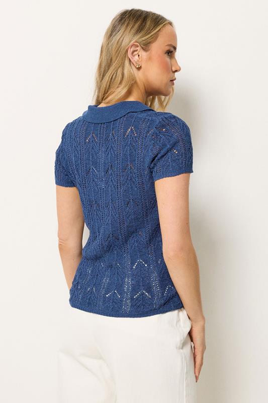 LTS Tall Women's Navy Blue Knitted Polo Cardigan | Long Tall Sally 2