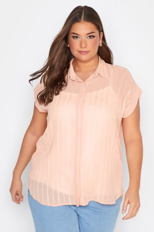 Plus Size Pink Patterned Chiffon Shirt | Yours Clothing 1