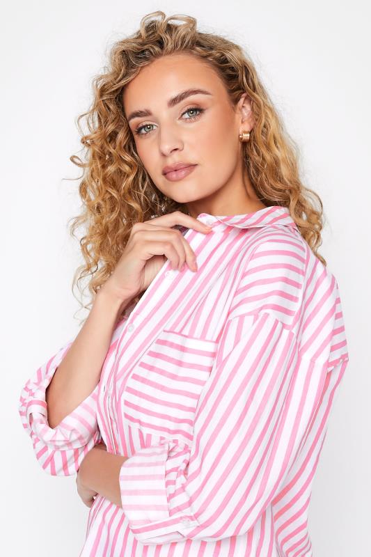 LTS Tall Women's Pink Stripe Oversized Cotton Shirt | Long Tall Sally 4