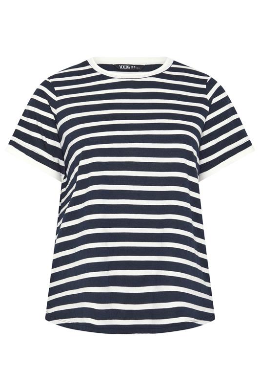 YOURS Curve Navy Blue Stripe Ringer T-Shirt | Yours Clothing 5