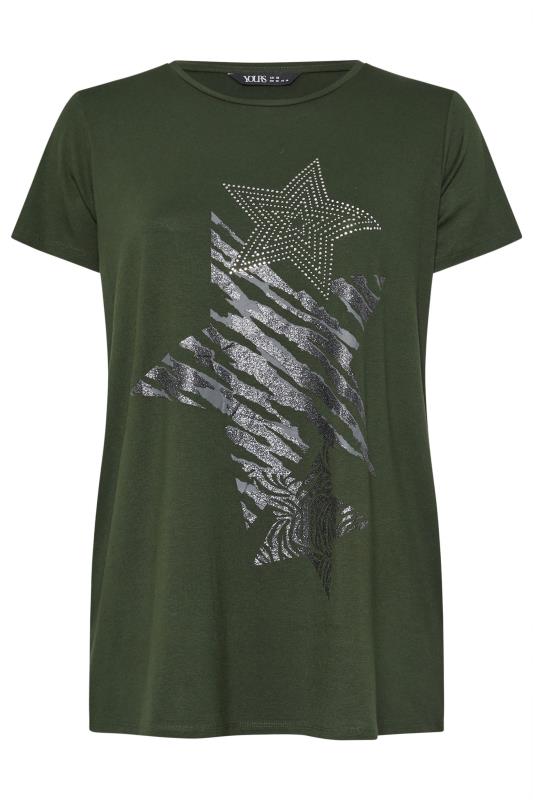 YOURS Plus Size Green Glitter Star Print T-Shirt | Yours Clothing 5