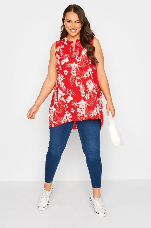 Plus Size Red Floral Pleat Detail Top | Yours Clothing  2