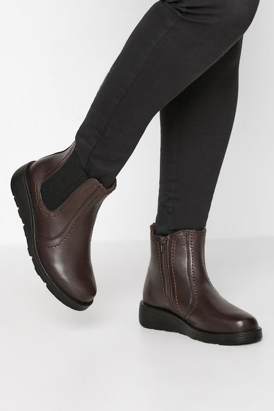 Plus Size  Brown Wedge Chelsea Boots In Extra Wide EEE Fit
