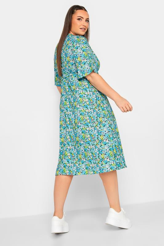 YOURS Plus Size Blue Floral Print Wrap Midi Dress | Yours Clothing 3