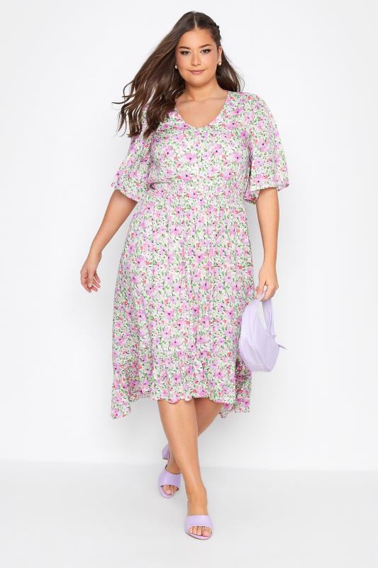 Plus Size White Floral Print High Low Midi Dress | Yours Clothing  1
