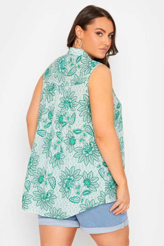 YOURS Plus Size White Floral Print Dipped Hem Sleeveless Blouse | Yours Clothing 3