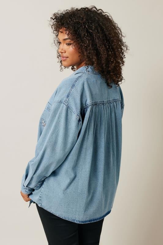 EVANS Plus Size Blue Denim Sequin Embellished Shirt | Evans 3