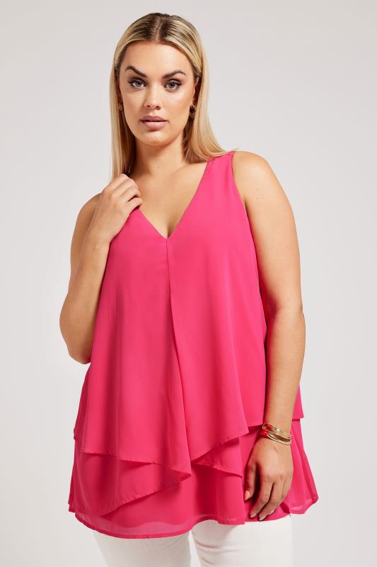 YOURS LONDON Plus Size Pink Layered Sleeveless Blouse | Yours Clothing 1