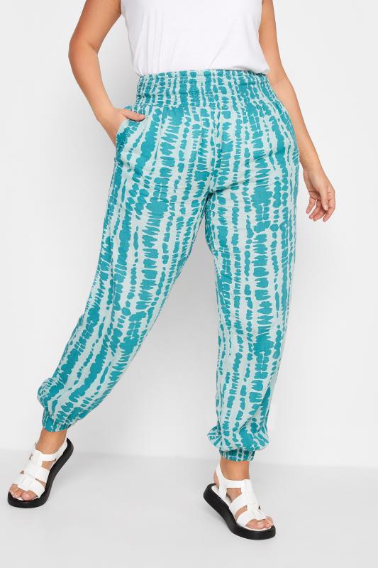 Plus Size Green Tie Dye Cuffed Joggers | Yours Clothing 1