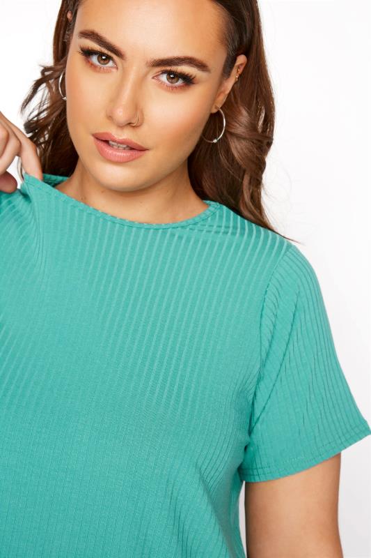 LIMITED COLLECTION Curve Turquoise Blue Ribbed Swing T-Shirt 4