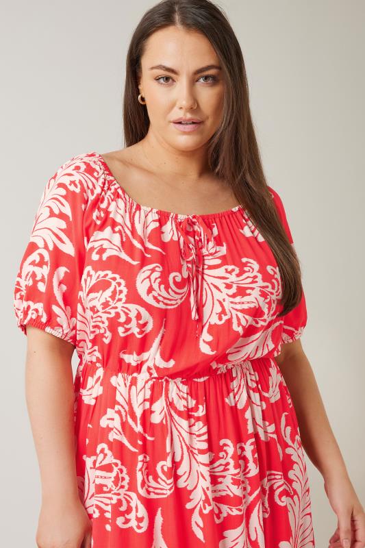 EVANS Plus Size Red Abstract Print Tiered Midi Dress | Evans  4