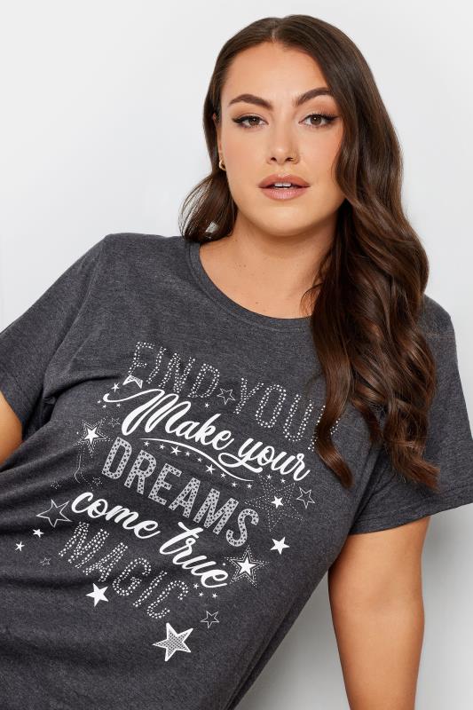 YOURS Plus Size Grey Star Textured 'Find Your Magic' Slogan Nightdress 4