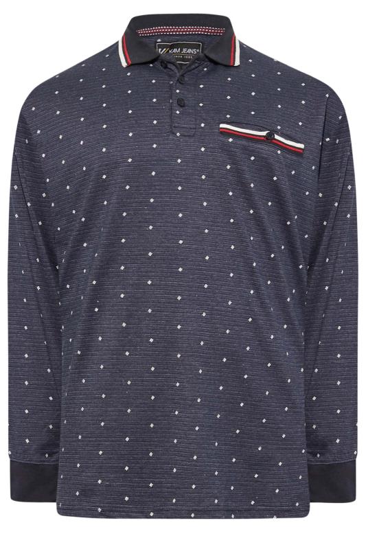 KAM Big & Tall Navy Blue Dobby Print Long Sleeve Polo Shirt | BadRhino 3