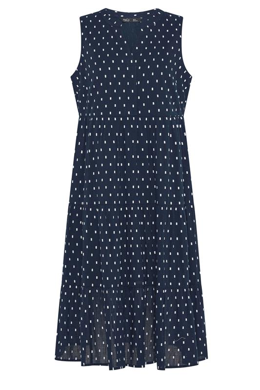M&Co Petite Navy Blue Dobby Sleeveless Tiered Midi Dress | M&Co 6