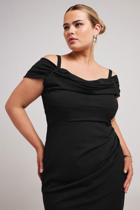 YOURS LONDON Plus Size Black Cold Shoulder Ruched Dress | Yours Clothing 2