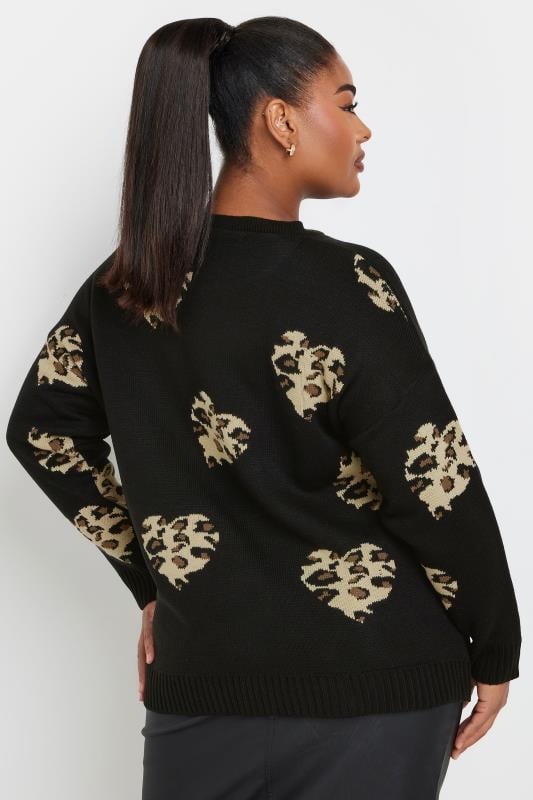 LIMITED COLLECTION Plus Size Black Leopard Print Heart Jumper | Yours Clothing  3