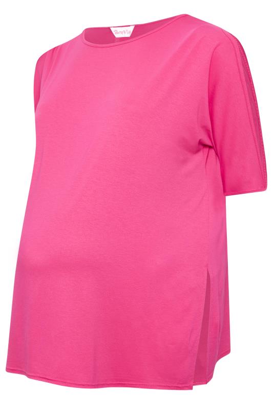 BUMP IT UP MATERNITY Plus Size Pink Cold Shoulder Split Hem Top | Yours Clothing 7