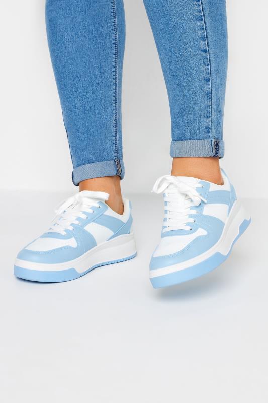 Tallas Grandes Blue & White Chunky Trainers In Extra Wide EEE Fit
