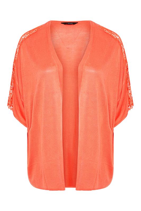 Plus Size Coral Orange Lace Sleeve Kimono Cardigan | Yours Clothing  6