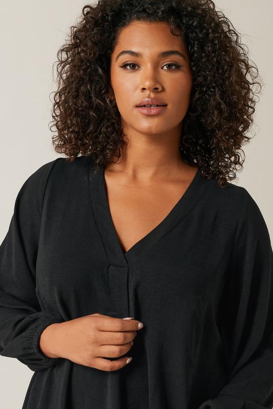 EVANS Plus Size Black Pleat Front Long Sleeve Blouse | Evans 4