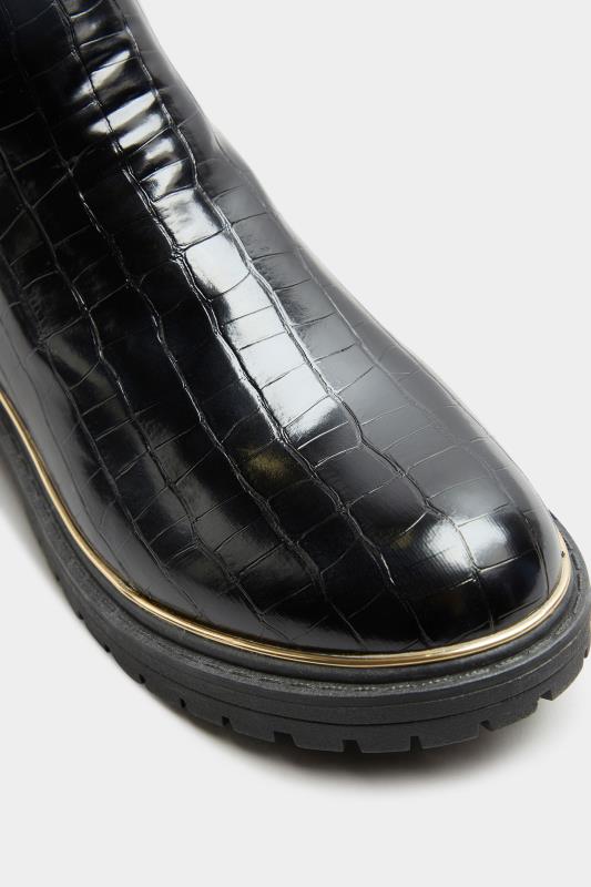 LIMITED COLLECTION Black Croc Leather Look Ankle Boots In Standard D Fit 6