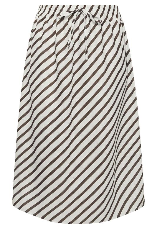 YOURS Plus Size Chocolate Brown Linen Look Stripe Skirt | Yours Clothing 5