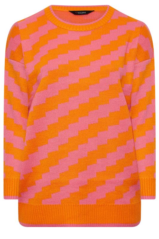 YOURS Plus Size Orange Stripe Jacquard Knit Jumper | Yours Clothing 6